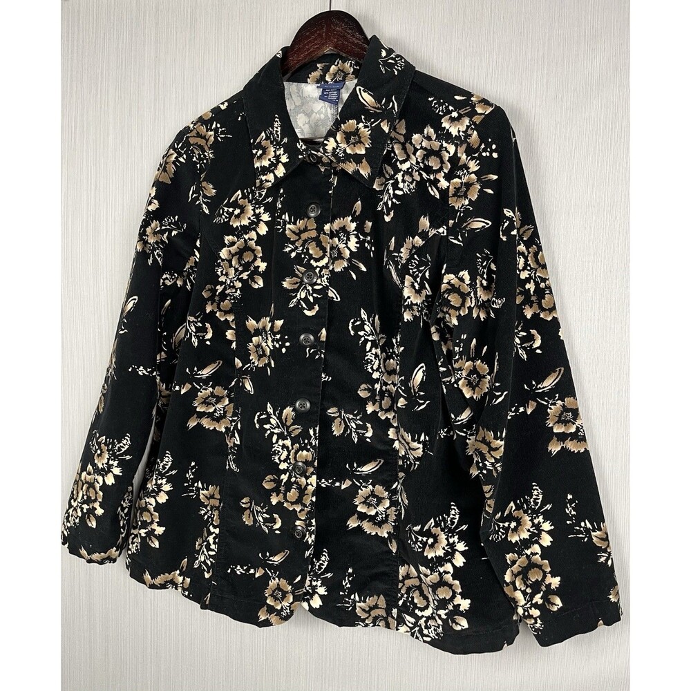 Grunge Floral Corduroy Shacket Button Down Basic Editions 1X